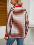 Misyula Style Plus Size Striped Crewneck Sweatshirt Red Brown Size XXL