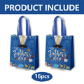 delaimastor 16Pcs Father's Day Non-Woven Gift Bags Blue Black 7.8x3.1x9.8in