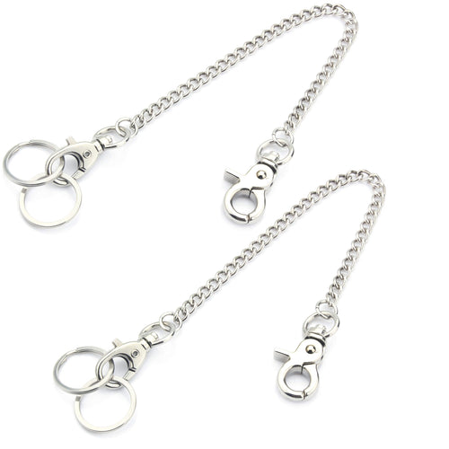 Chain 2 Pack 8" — Heavy Duty Pocket Keychain Lobster Clasp & Key Rings for Jeans