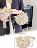 Garemcy Women's Straw Crossbody Mini Travel Shoulder Tote Bag Beige