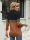 TICTICMISS Women's V Neck 3/4 Sleeve Zipper Polo Shirt Black-Charcoal-Brown L