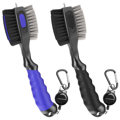 2 Pack Golf Club Brushes and Groove Cleaner 2 ft Retractable Zipline Carabiner O