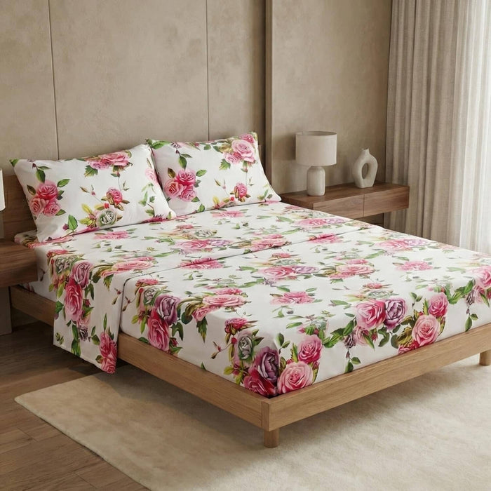 DaDa Bedding Pink Romantic Roses Floral Sheet Set