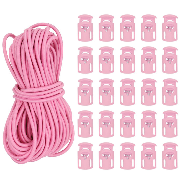 PATIKIL 10 Yard Elastic Bungee Cord & Cord Lock, Pink, 25 Pack