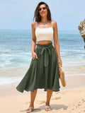 Poplab Women's Elastic High Waist Pleated A-Line Midi Skirt Army Green Size 2XL