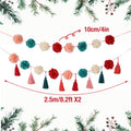 OBBOLO Tissue Paper Pompom Garland with Cotton Tassels 2 Pcs Red Green Pink