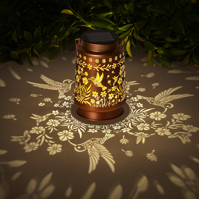 kaakuuki Hummingbird Solar Lantern Outdoor Waterproof Metal LED Bronze