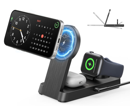 1 Magnetic Wireless for iPhone Charging Station: Foldable Portable Charger