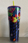 Starbucks Floral & Leaves Purple Plastic Tropical Cold Cup 24Oz