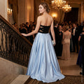 Blondie Nites Juniors Strapless Crisscross Gown Blue/Black, Size 3