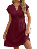 ANRABESS Womens Summer V Neck Cap Sleeve Tunic Dress Wine Red Size L