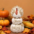 Hodao Thanksgiving Pumpkin Turkey Figurine 3 Stacked Pumpkins White Resin