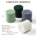 YANGTE Handmade Chiffon Silk Ribbon 1.5in x 28yd 4 Rolls Ivory Green Blue