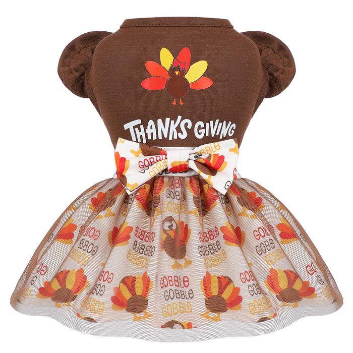Sebaoyu Thanksgiving Dog Dress Brown Turkey Skirt Small Size