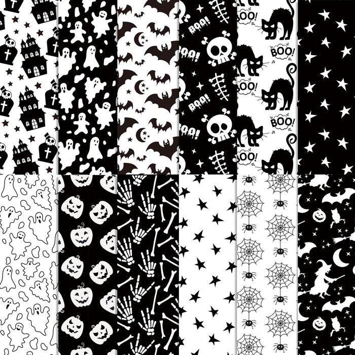 Halloween Scrapbook Paper 24 Sheets 11.8x11.8 Black & White Double-Sided