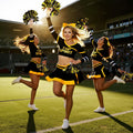 ROC PARTY Women Cheerleader Costume Yellow with Hairpins Pom Poms Size S