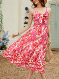 Gardenwed Women's Floral Print Maxi Dress Twisted V Neck Sleeveless Red Pink L