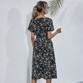 HEBELD Womens Midi Floral V Neck Wrap Dress Elastic Waist Black Size M