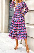 KIRUNDO Womens Spring Long Sleeve Boho Floral Midi Dress Pink Size M