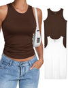 OLCHEE Womens 2PK High Neck Seamless Tank Tops White Brown Size L