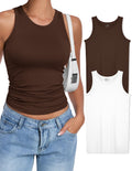 OLCHEE Womens 2PK High Neck Seamless Tank Tops White Brown Size L