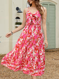 Gardenwed Women's Floral Print Maxi Dress Twisted V Neck Sleeveless Red Pink L