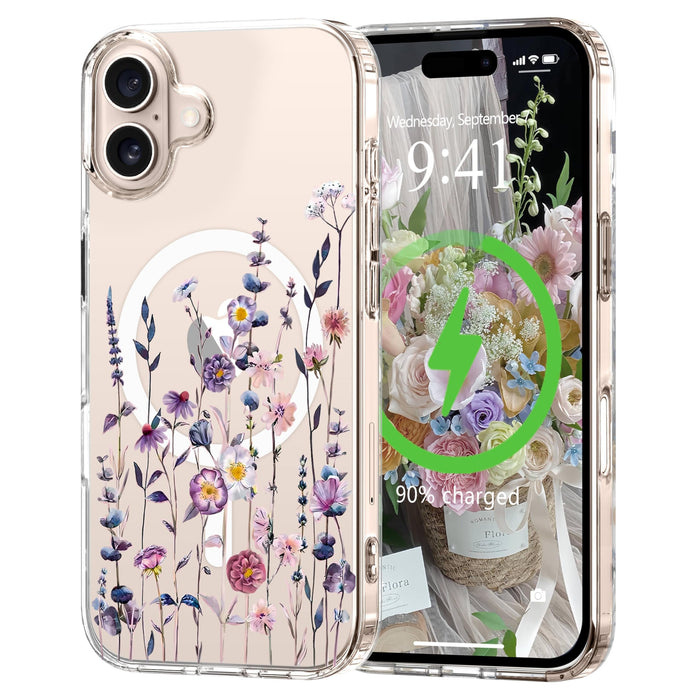 iPhone 16 Case [Compatible with Magsafe], Cute Flower Girls Women Clear Case