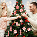 Arosche Christmas Candyland Tree Decorations 24Pcs Pink Wooden Ornaments