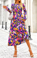 KIRUNDO Womens Long Sleeve Boho Floral Midi Dress Blue Purple Size M