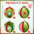 SUPREME XMAS 12 Pcs Velvet Christmas Ornaments Set 80mm Green Red White