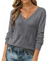 Licemere Womens Grey Nylon Blend V Neck Lightweight Pullover Sweater Size S