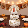 Hodao Thanksgiving Pumpkin Turkey Figurine 3 Stacked Pumpkins White Resin