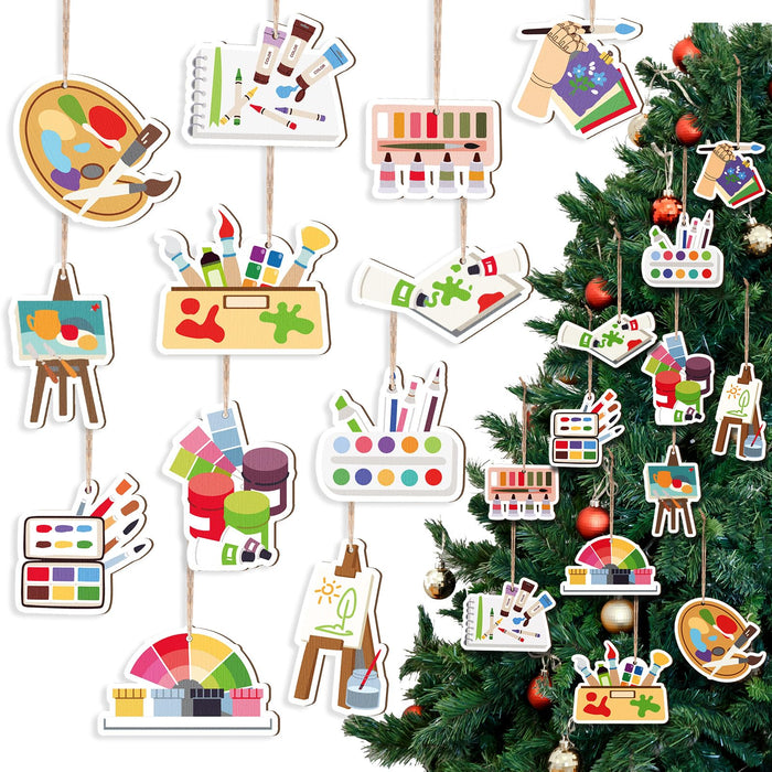 Threehoney 48Pc Wooden Christmas Ornaments Painting Tools Colorful 2.36-2.76in