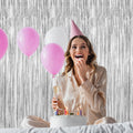 ZATAYE 2 Pack Tinsel Backdrop 3.28x7.05 FT Silver Metallic Foil Curtains
