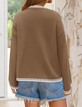 ZESICA Women's Oversized Ribbed Knit Sweater Crewneck Brown Size S