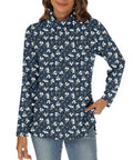 GOUCEHN Women Turtleneck Sweater Pullover Lightweight Blue-White Flo Size XL