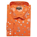 DiBanGu Mens Christmas Long Sleeve Button Down Shirt Orange Silver Size XX-Large