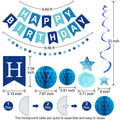 Crosize Blue Birthday Decorations Kit Pre-Strung Banner Tissue Poms Star Garland