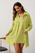 AIHUKOCY Women Hollow Out Button Down V Neck Long Sleeve Mini Dress Yellow M