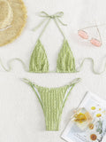 GORGLITTER Women's Lace Bikini Set Halter Triangle Thong Green Frill Size XL