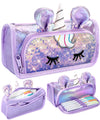 LISEVO 3D Sparkly Pencil Case Purple Cute Sequin Pencil Pouch Girls Kids