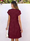 ANRABESS Womens Summer V Neck Cap Sleeve Tunic Dress Wine Red Size L