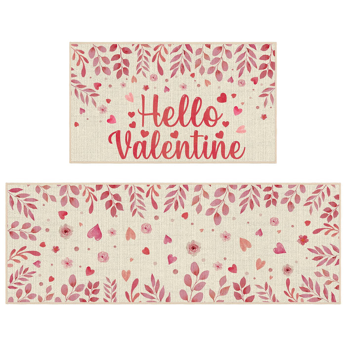 Pickmesh Valentine Kitchen Mats 2 Pc Non-Slip Love Heart Pink 17x29 & 17x47