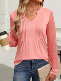 ANRABESS Women V Neck Pleated Tunic Top Long Sleeve Blouse Coral Pink Size XL