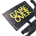 Little Man Game Over Wedding Cake Topper Double-sided Black Glitter 5.5x4.5in