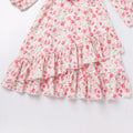 AWIBMK Mommy and Me Floral Boho A-Line V Neck Long Sleeve Dress Blue Pink Size L