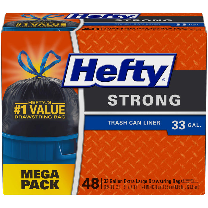 Hefty Strong Large Trash Bags 33 Gallon 48 Count Black Heavy Duty