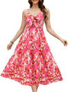 Gardenwed Women's Floral Print Maxi Dress Twisted V Neck Sleeveless Red Pink L