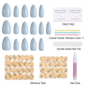 KBS Designer Handmade Press On Nails Blue Short French Tip Almond 16 Sizes Kit