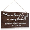 YEWANG Do Not Ring Doorbell Sign Wooden 12x6 Inch Brown with Ropes